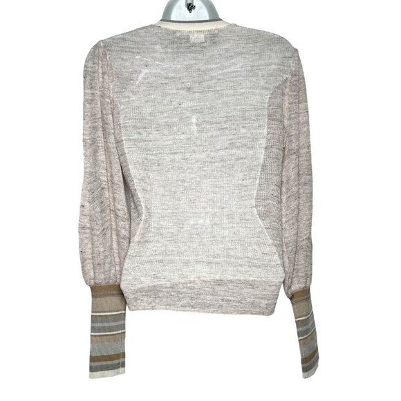 Veronica Beard Mott Linen Cardigan Beige Gray XS Designer Contrast Trim Ribbed - Picture 12 of 16